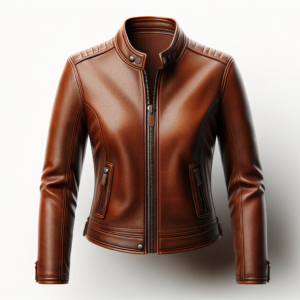 Casual Brown Zipper Leather Jacket For Women