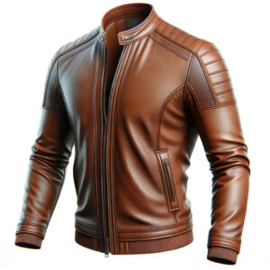 Casual Men’s Brown Zipper Leather Jacket For Bikers