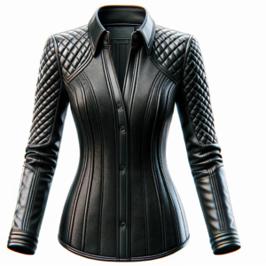Women’s Diamond Quilted Sleeve Shirt Collar Leather Coat