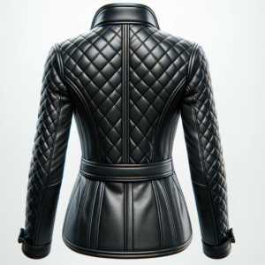 Women’s Diamond Quilted Sleeve Shirt Collar Leather Coat