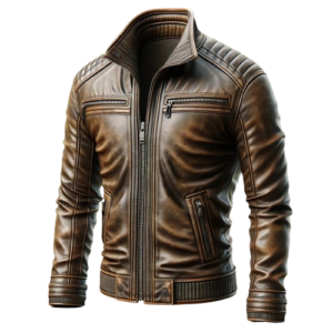 Brown Faux Puffer Leather Jacket For Men