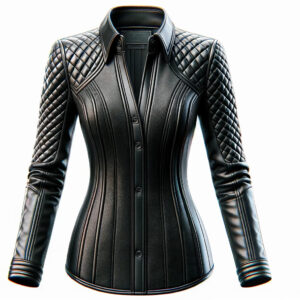 Women's Diamond Quilted Sleeve Shirt Collar Leather Coat