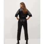 women's black one piece real leather dress jumpsuit