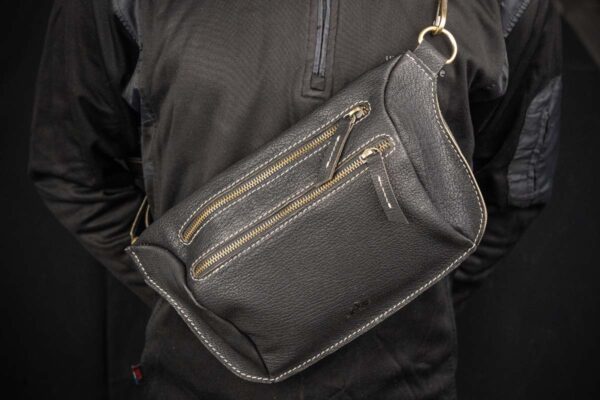 Black Multi-Purpose Crossbody Fanny leather bag