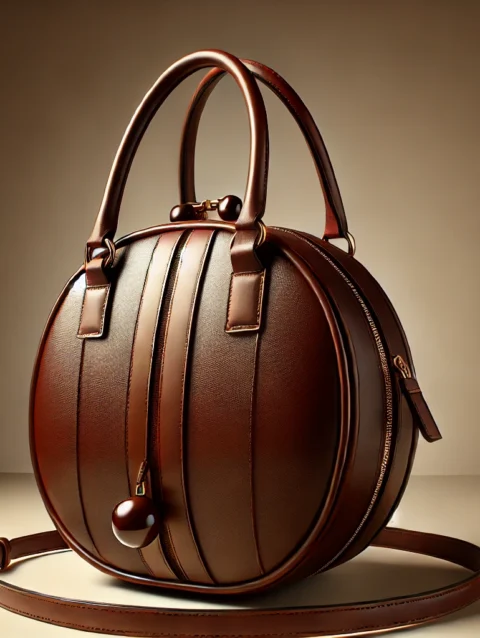 Luxurious Round Leather Bag for Women Brown Sphere Purse