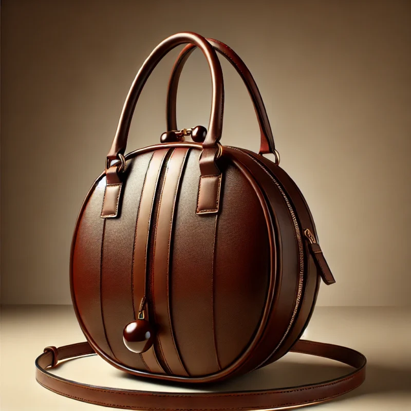 Luxurious Round Leather Bag for Women Brown Sphere Purse