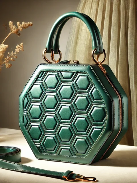 New Style Hexagonal-Shaped Pure Leather Handbag for Women