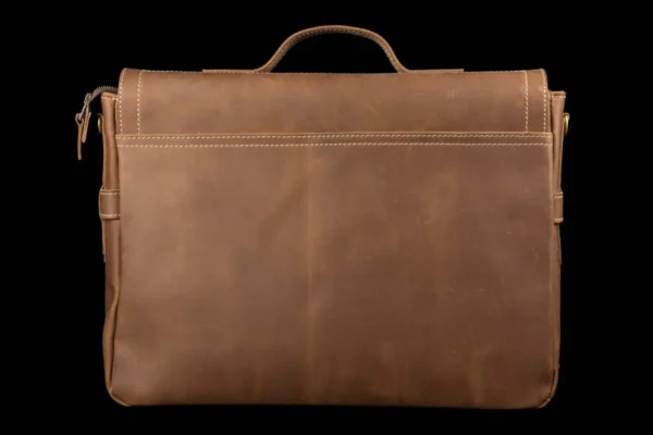 Vintage Chocolate Brown Contractor Office Leather Bag back side