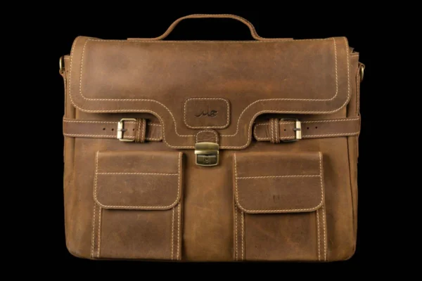 Vintage Saddle Brown Contractor Office Leather Bag