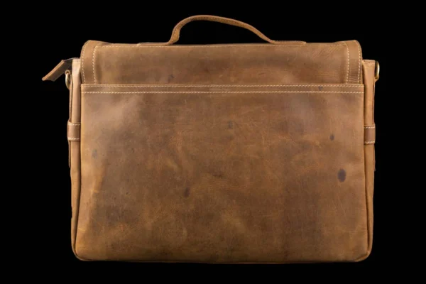 Vintage Saddle Brown Contractor Office Leather Bag back side