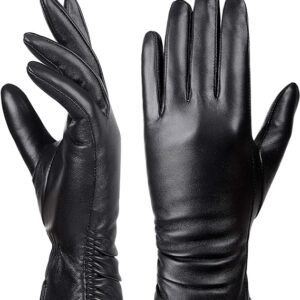 Womens Winter Leather Touchscreen Texting Warm Driving Lambskin Pure Genuine leather Gloves