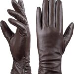 brown Luxurious Lambskin Leather Touchscreen Gloves