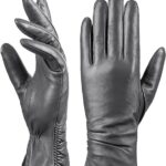 grey Luxurious Lambskin Leather Touchscreen Gloves