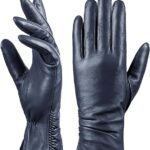 navy blue Luxurious Lambskin Leather Touchscreen Gloves