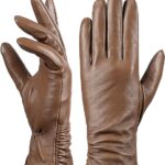 orange brown Luxurious Lambskin Leather Touchscreen Gloves