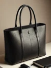 Elegant Black Leather Tote Bag Spacious